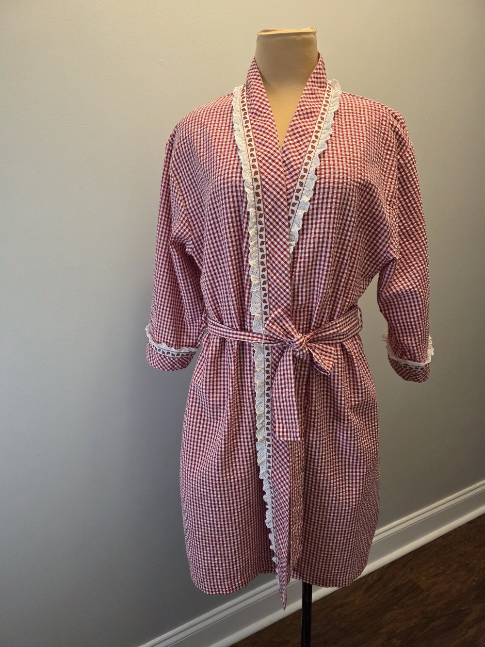 Lanz Of Salzburg Picnic Plaid Seersucker Cottagecore Wrap Robe